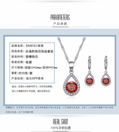 Cross-border ins trendy line jewelry suit angel tears water drop necklace earrings literary female zircon jewelry suit