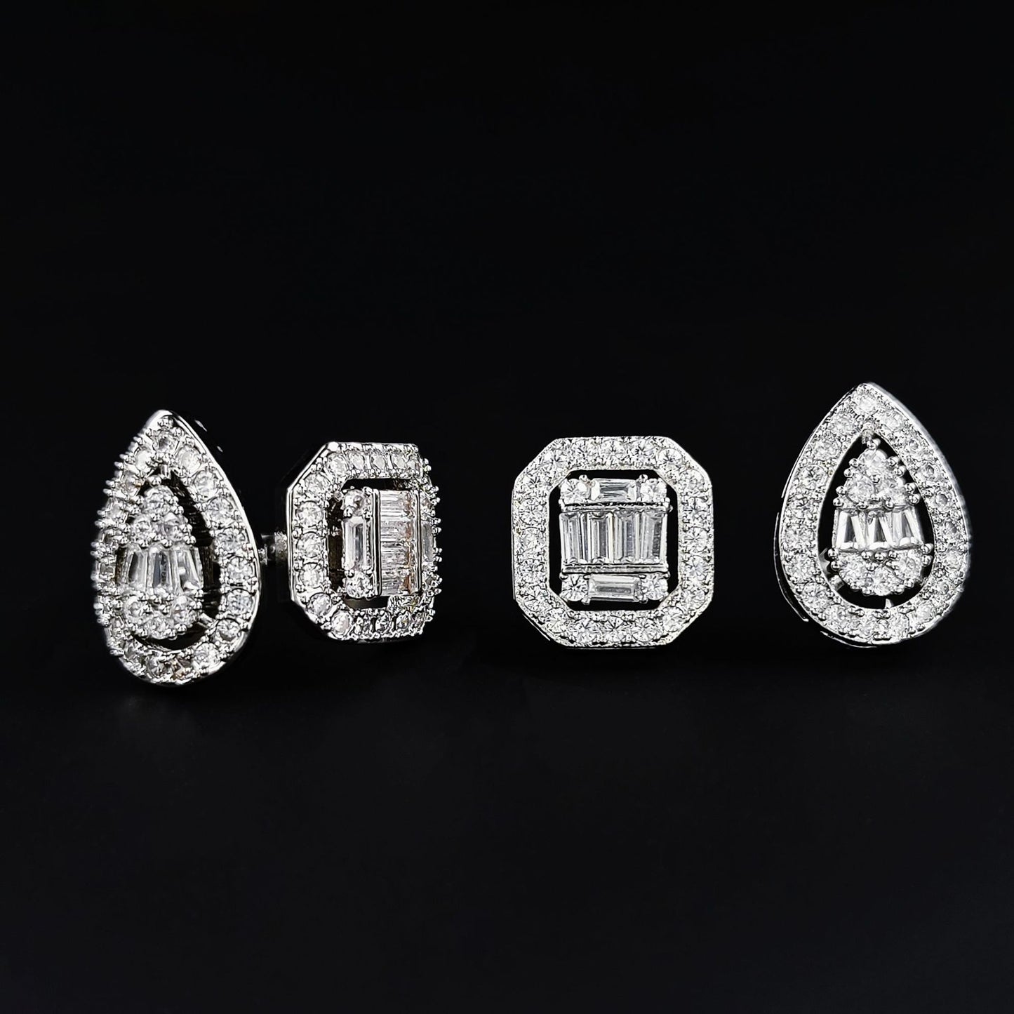Amazon Fashion Cross-border New Square Long Zircon Earrings Ring Necklace Jewelry Three-piece Set j6138