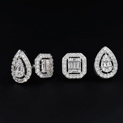 Amazon Fashion Cross-border New Square Long Zircon Earrings Ring Necklace Jewelry Three-piece Set j6138