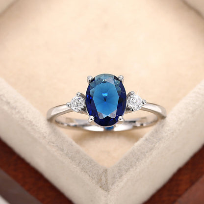 New Japanese and Korean Style Egg-Shaped Imitation Blue Gemstone Ring, Noble Temperament Hand Jewelry, Light Luxury, Versatile Fashion Jewelry for Women