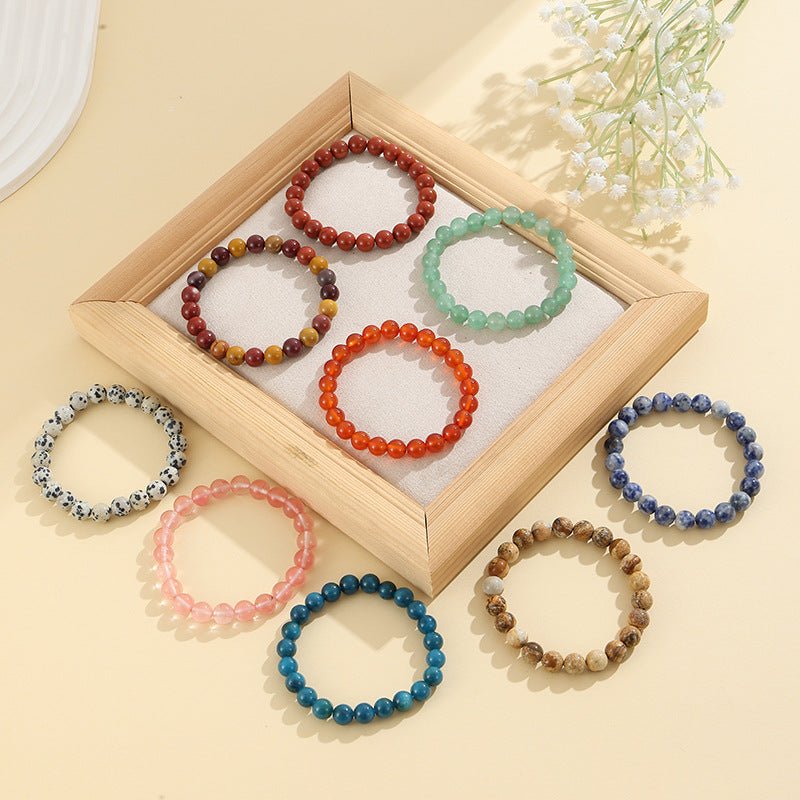 European and American Cross-Border Hot-Selling Popular Jewelry 8mm Natural Stone Bracelet Amethyst Tiger Eye Stone Agate Bracelet Jewelry