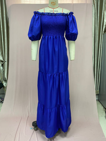 2025 Cross-Border New Spring and Summer European and American Clothing Dress One-Shoulder Floral Off-Shoulder Long Color Fairy Skirt