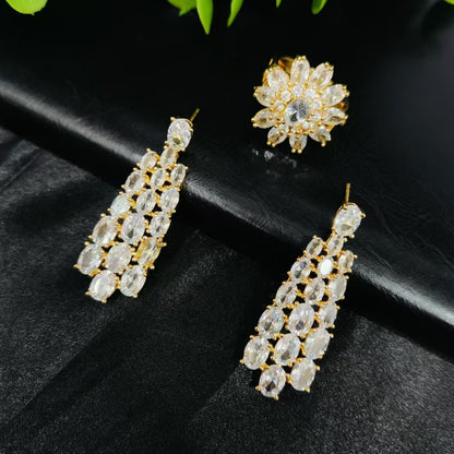 Brilliant Diamond-Filled Bridal Wedding Attire, Wedding Jewelry Set with Zircon Tassels, Jewelry Necklace, Earrings, Ring, Four-Piece Set