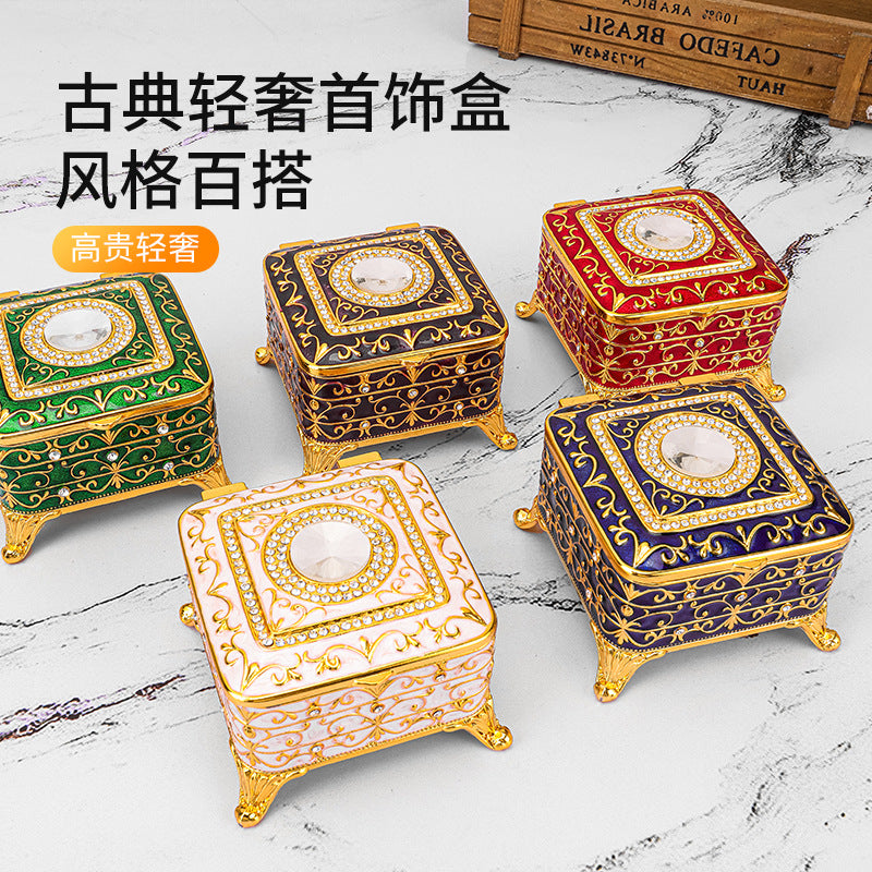 European Style Retro Light Luxury Princess Jewelry Box Metal Jewelry Box Exquisite Enamel Color Necklace Jewelry High-end Storage Box