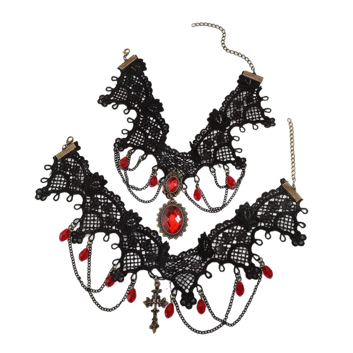 European and American Cross-Border Jewelry Gothic Style Halloween Cross Gemstone Necklace Niche Lace Tassel Necklace Accessories
