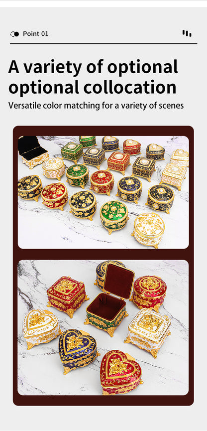Cross-border E-commerce European-style Retro Metal Jewelry Box Exquisite Enamel Color Necklace Jewelry Storage Box Princess Jewelry Box