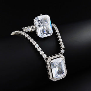Amazon Fashion Cross-border New Square Long Zircon Earrings Ring Necklace Jewelry Three-piece Set j6138