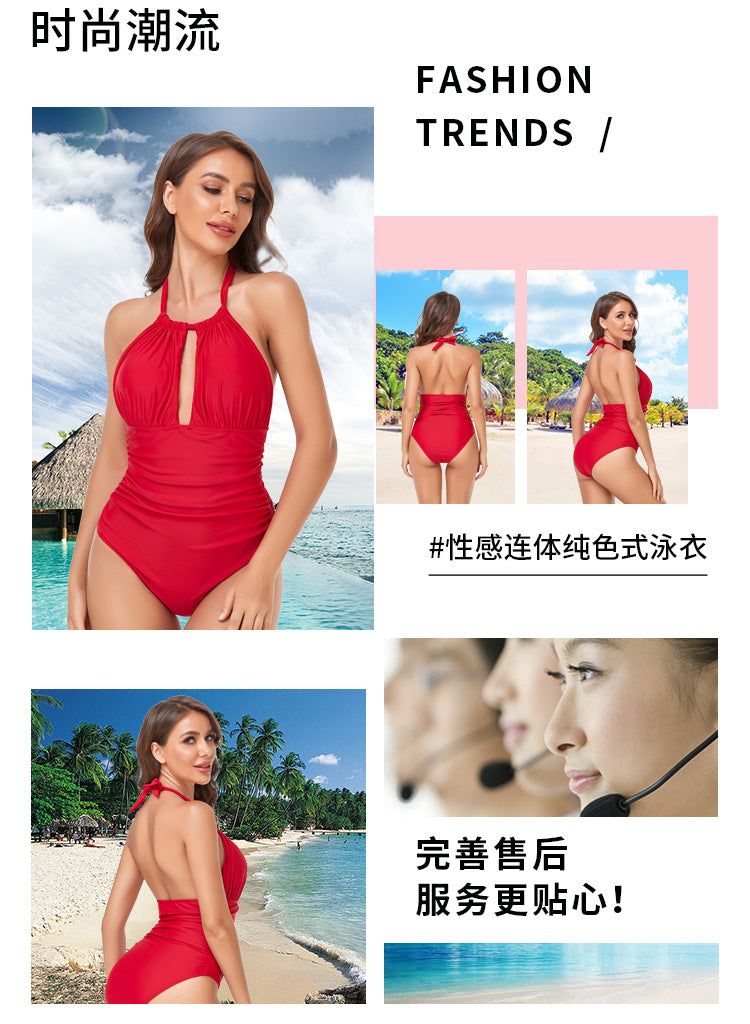 New Cross-Border Manufacturer Direct Supply One-Piece Push-Up Bikini, Waist-Slimming Swimsuit, Large Quantity, Preferential Price