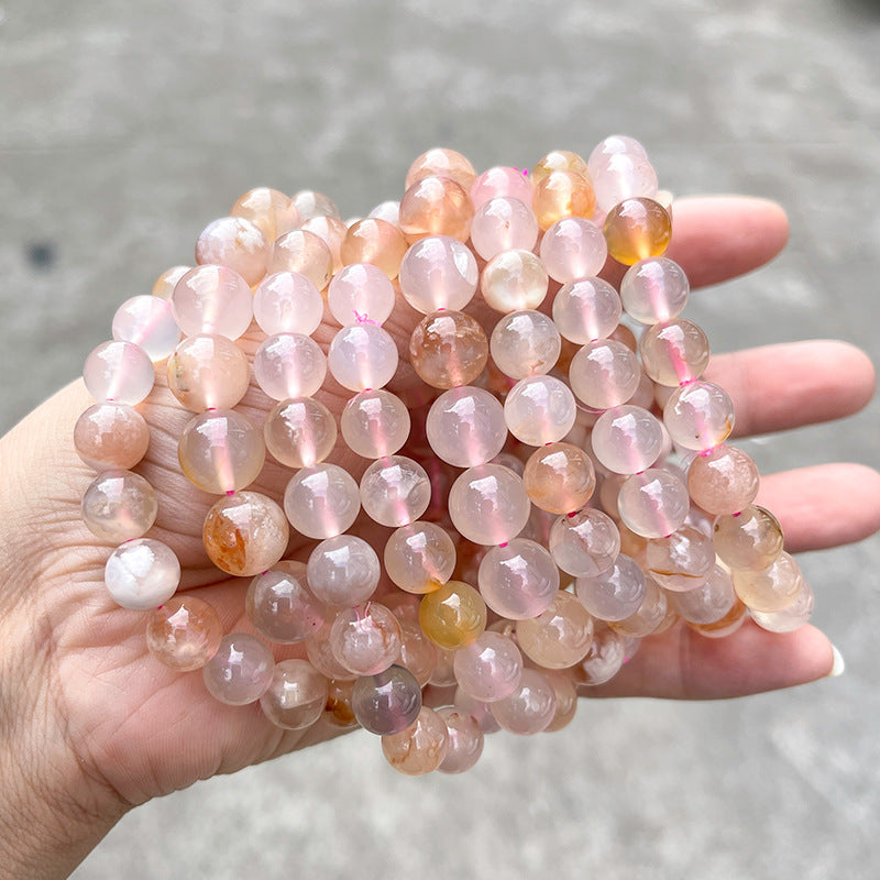 Jingdong Jewelry 3A Natural Cherry Blossom Agate Bracelet Fashion Sweet Wind Girl Single Circle Round Bead Bracelet Wholesale