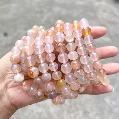 Jingdong Jewelry 3A Natural Cherry Blossom Agate Bracelet Fashion Sweet Wind Girl Single Circle Round Bead Bracelet Wholesale