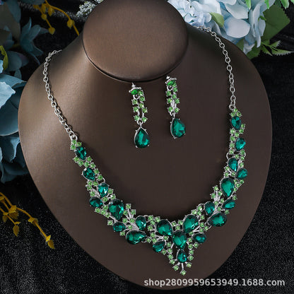 Cross-Border Amazon Jewelry Set Bridal Crystal Accessories Necklace Earrings Two-Piece Set Wedding Dress Women's