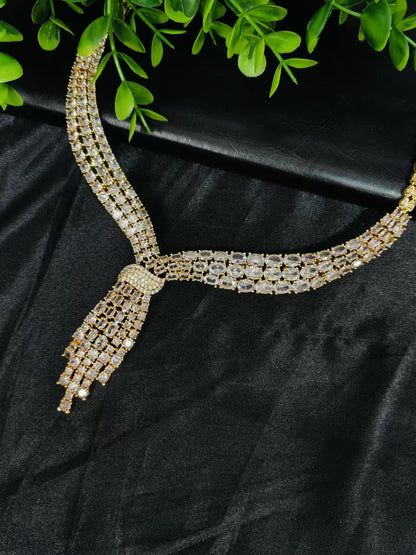 Brilliant Diamond-Filled Bridal Wedding Attire, Wedding Jewelry Set with Zircon Tassels, Jewelry Necklace, Earrings, Ring, Four-Piece Set