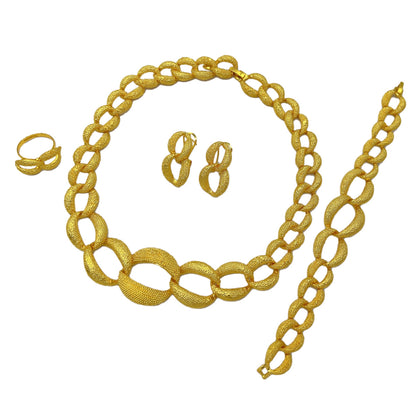 2025 Summer Dubai 24K Gold Bridal Jewelry Set Necklace Earrings Bracelet Ring Middle East Africa Jewelry