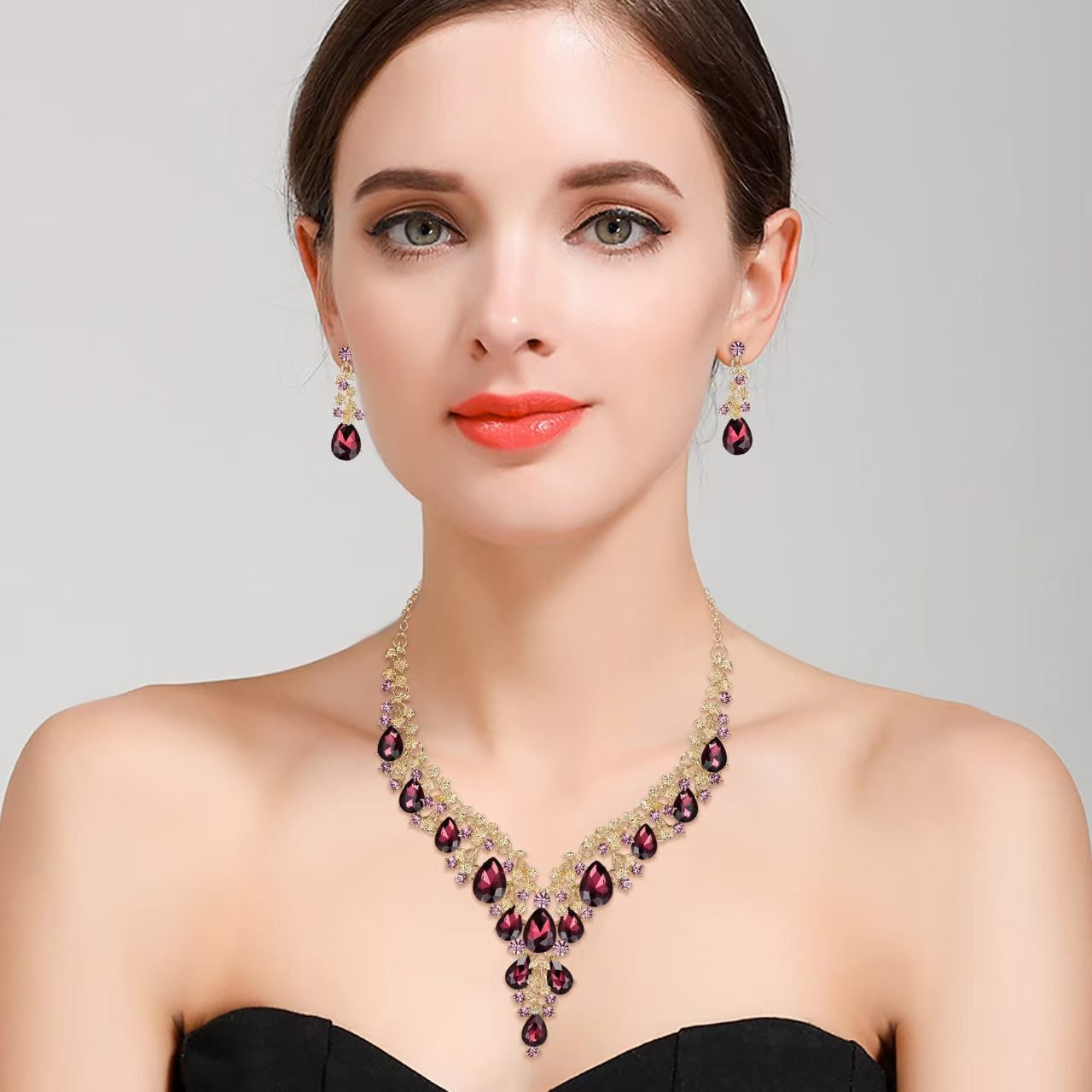 Factory Direct Sales of Cross-Border Popular Water Drop Necklace and Earrings Jewelry Sets, Wedding Dresses, Evening Wear, New Jewelry Accessories