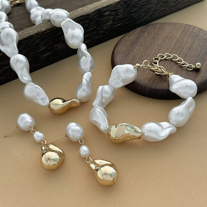 European and American Cross-border Jewelry French Retro Imitation Pearl Baroque Necklace Simple Beaded Pendant Tassel Clavicle Chain