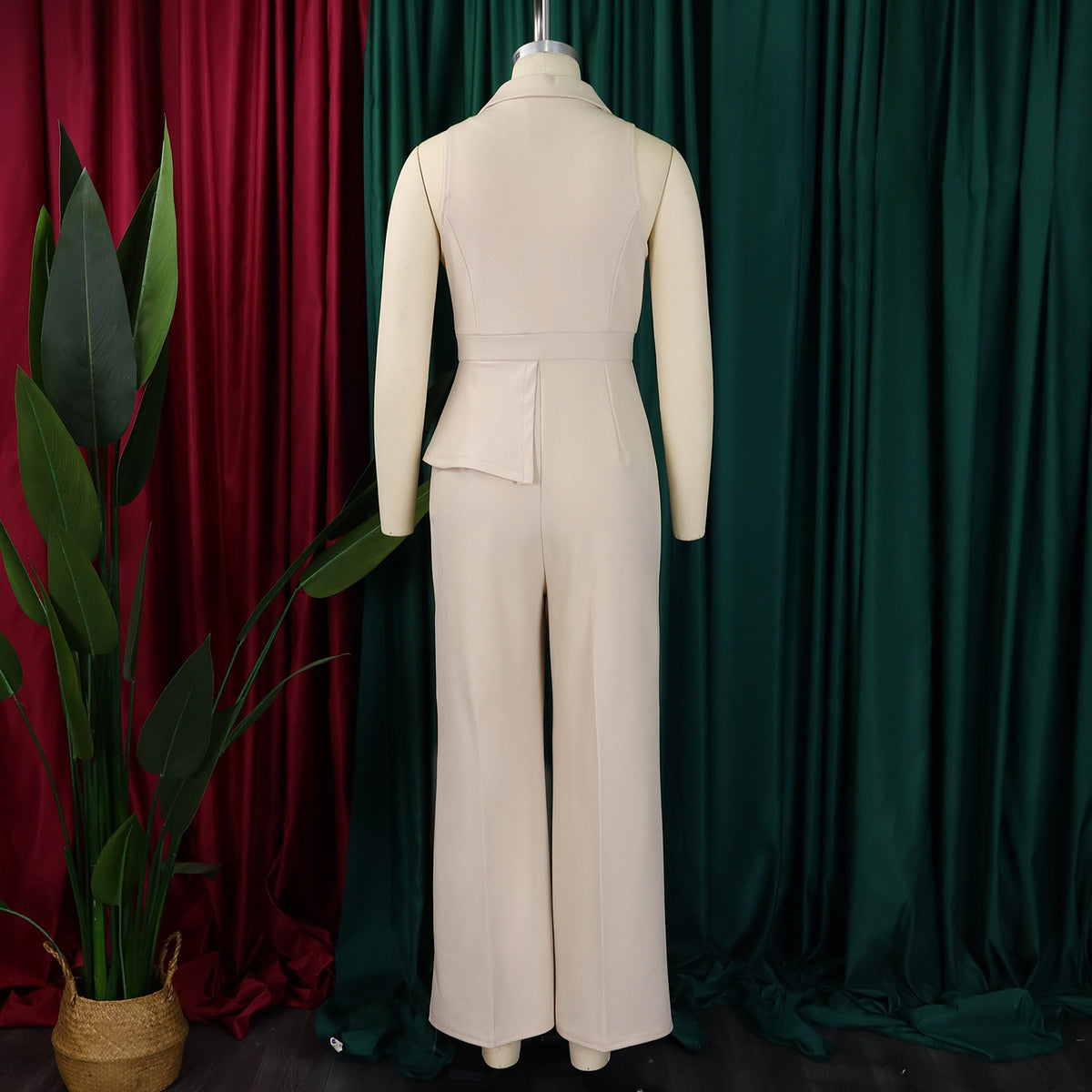 CMYAYA Elegant Womenv-neck High Waist Straight Sleeveless Blazer Jumpsuits 2024 Fall Street Chain Office Lady Party Rompers