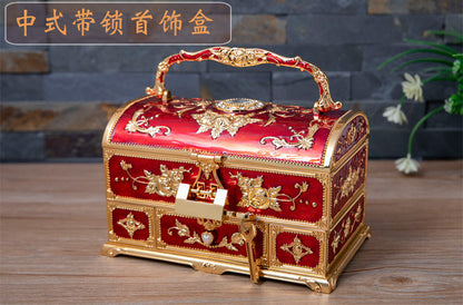 Metal Creative Wedding Engagement Jewelry Box Multi-Layer Large-Capacity Jewelry Storage Box Handle with Mirror Feel