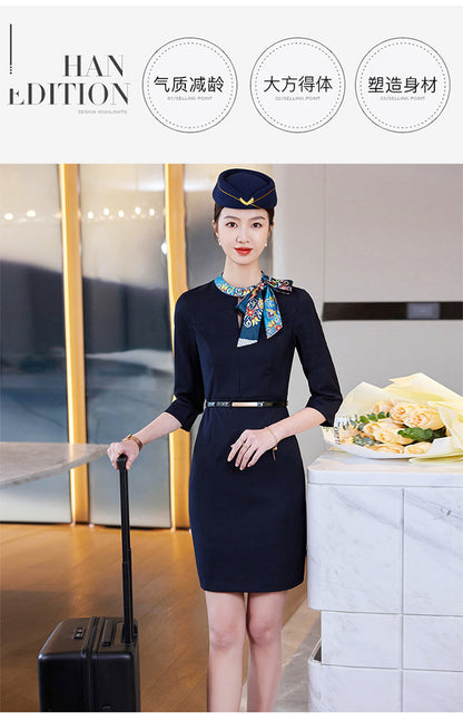 2023 Summer Fashion Temperament Stewardess Uniform Sleeve Business Wear Women's dress Hotel Jewelry Store Work Clothes