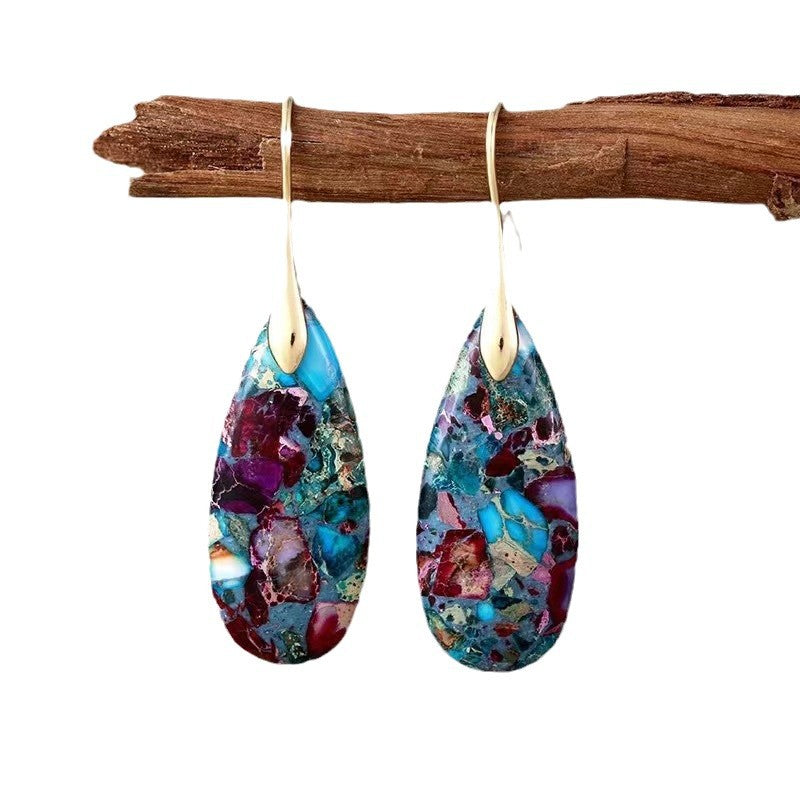 European and American Bohemian Emperor Stone Water Drop Pendant Earrings Natural Stone Independent Brand Jewelry Geometric Saturn