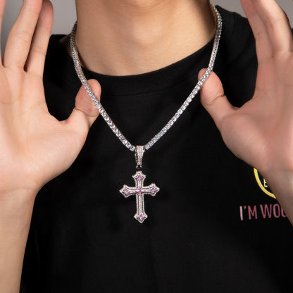Europe and the United States cross-border jewelry hip-hop cross diamond pendant necklace retro niche Joker Net red necklace wholesale