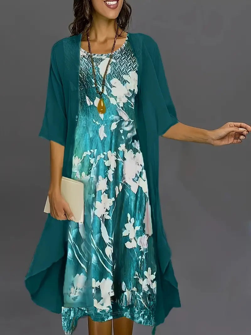 2023 European and American Hot Selling Independent Site Amazon Wish Spring & Fall Fashionable and Elegant Chiffon Dress Two-Piece Set