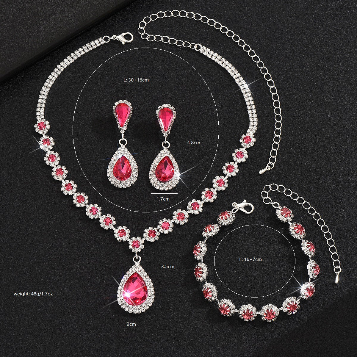 Cross-border Jewelry Explosions Necklace Earrings Bracelet Three-piece Set Full Diamond Flower Bride Jewelry suit Dress Accessories Women