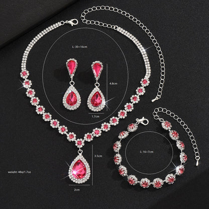Cross-border Jewelry Explosions Necklace Earrings Bracelet Three-piece Set Full Diamond Flower Bride Jewelry suit Dress Accessories Women