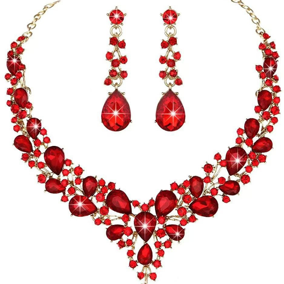 Amazon Cross-Border New European and American Light Luxury Necklace Earrings Wedding Jewelry Set Banquet Rhinestone Women's Jewelry