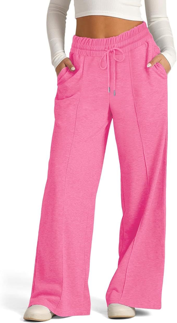 Cross-Border Export Amazon Temu2024 Spring and Summer European and American Style Pure Color Casual Wide-Leg Drawstring Elastic Waist Sweatpants