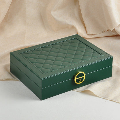 Leather Jewelry Box Single-Layer Jewelry Bracelet Box with Hardware Lock Ring Earring Storage Box Leather Storage Box