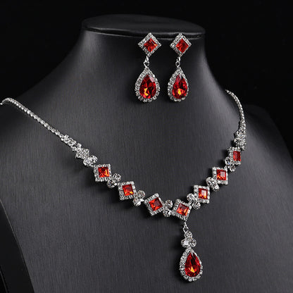 Cross-border New Square Simple Rhinestone Drop Jewelry suit Banquet Wedding Elegant Accessories Necklace