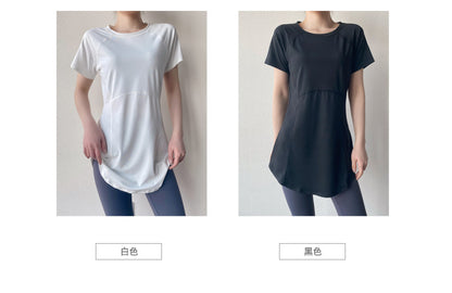 Yoga Clothing Short-sleeved Summer New Mid-length Hip Covering Slimming Quick-drying Top Breathable Fitness Sports T-shirt Women's Thin