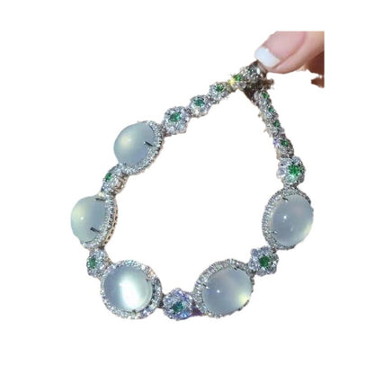 Manufacturer Wholesale High Ice Chalcedony 925 Silver Inlaid Full Diamond Bracelet Pink Agate Jade Women's Bracelet Jewelry