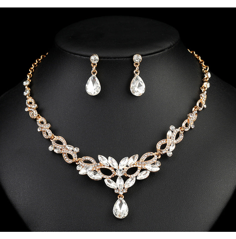 High-grade Crystal Diamond-encrusted Wedding Dress Banquet Dress Jewelry suit Matching European and American Hot-selling Cross-border Jewelry Bridal Necklace