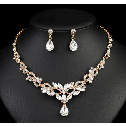 High-grade Crystal Diamond-encrusted Wedding Dress Banquet Dress Jewelry suit Matching European and American Hot-selling Cross-border Jewelry Bridal Necklace
