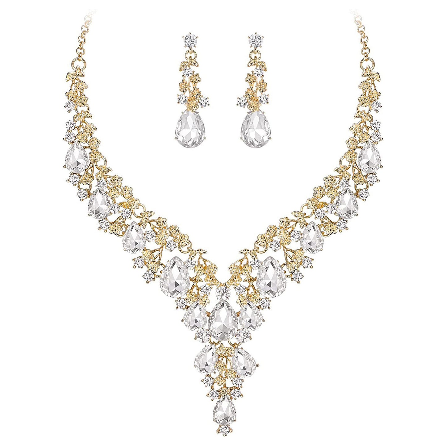 Factory Direct Sales of Cross-Border Popular Water Drop Necklace and Earrings Jewelry Sets, Wedding Dresses, Evening Wear, New Jewelry Accessories