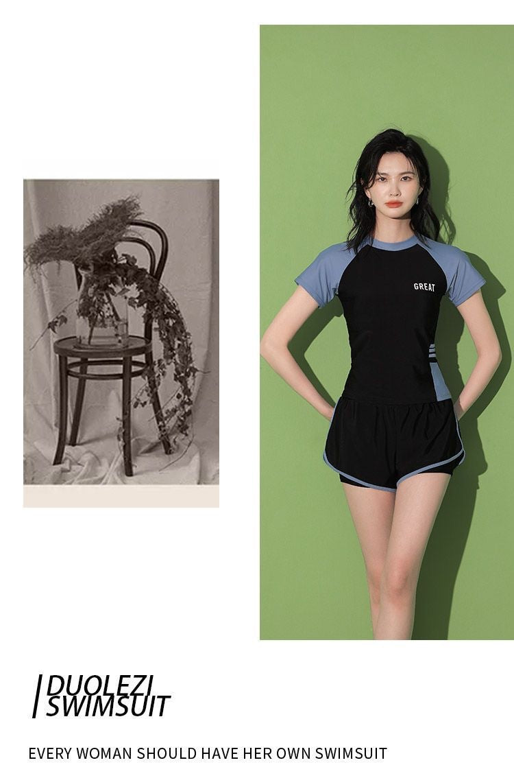 Women's Swimsuit Summer Split Casual Sports Super Fairy Ins Student Conservative Slimming Look Belly-Covering Swimming Pool Swimming Equipment