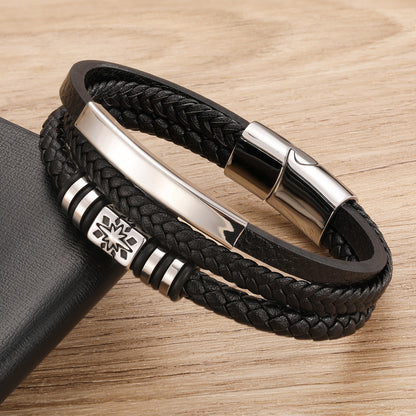 Cross-Border New Leather Rope Bracelet European and American Stainless Steel Multi-Layer Leather Braided Bracelet Jewelry Men's Jewelry