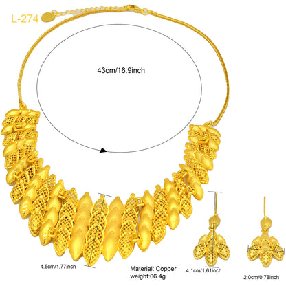 Imitation gold flower necklace earrings suit Dubai India Nigeria brass gold plated women wedding jewelry lot