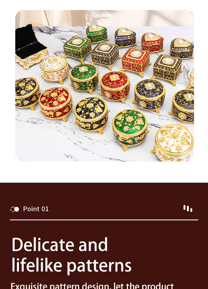 Cross-border E-commerce European-style Retro Metal Jewelry Box Exquisite Enamel Color Necklace Jewelry Storage Box Princess Jewelry Box