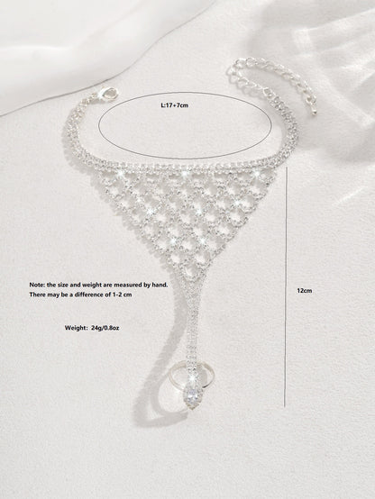 Factory Direct Supply European and American Fashion Full Diamond Bracelet for Women, Bracelet and Ring Integrated Chain, Beach Anklet, Hand Jewelry, Foot Jewelry