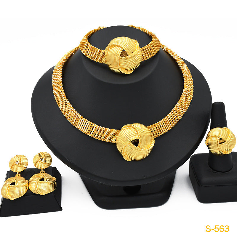 2025 Summer Dubai 24K Gold Bridal Jewelry Set Necklace Earrings Bracelet Ring Middle East Africa Jewelry