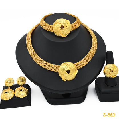 2025 Summer Dubai 24K Gold Bridal Jewelry Set Necklace Earrings Bracelet Ring Middle East Africa Jewelry