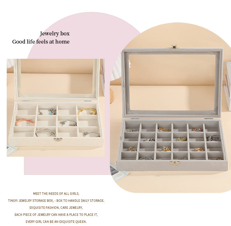 New Jewelry Box Large Capacity Flannel Jewelry Box Ring Necklace Earrings Storage Box Advanced Portable Dust-proof Box