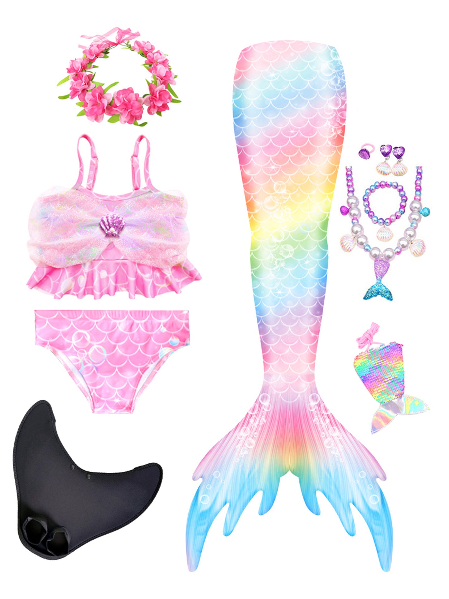 Girls Mermaid Swimsuit Mermaid Tail with Gauze Ariel Princess Swimsuit Children's Swimsuit