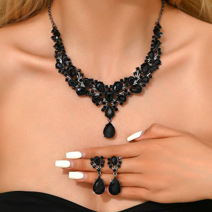 Jewelry Popular Exaggerated Bridal Necklace Bracelet Earrings Three-Piece High-End Crystal Banquet Jewelry Set