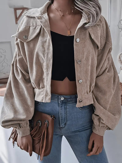 Ins Style Autumn and Winter European and American Lantern Long-Sleeved Corduroy Casual Short Outwear Jacket Amazon Hot Cross-Border Women's Clothing
