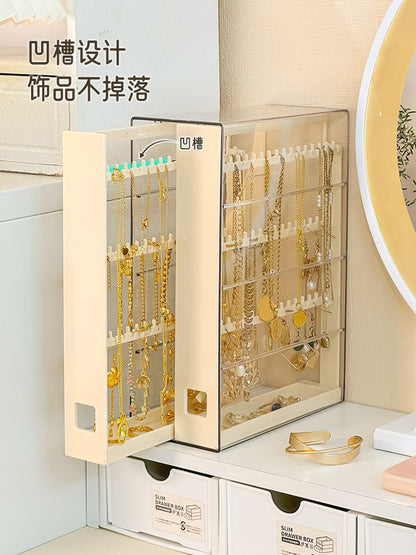 Gold Jewelry Storage Box Dust-proof Pull-out Anti-oxidation Earrings Necklace Ring Display Stand Desktop High-end Light Luxury