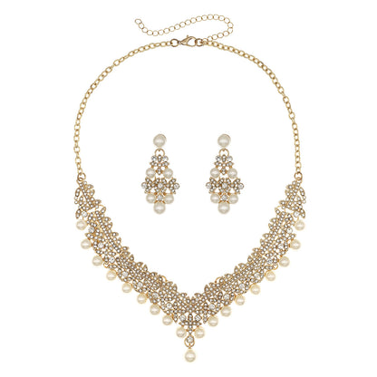 European and American Bride Jewelry Three-piece Suit High-class Dance Wedding Jewelry Alloy Diamond Crown Necklace Earrings suit