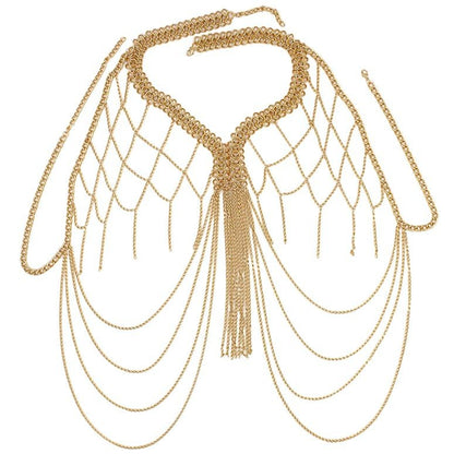 European and American Cross-Border Jewelry Women's Metal Mesh Cut Out Tassel Multi-Layer Chest Chain Nightclub Performance Fashion Clothing Accessories